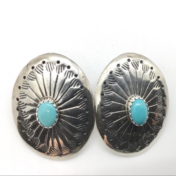 Vintage Jewelry - VTG Turquoise Sterling Southwest Concho Earrings